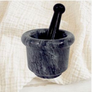 Gray and Black Marble Mortar and Pestle Set for Kitchen Spices